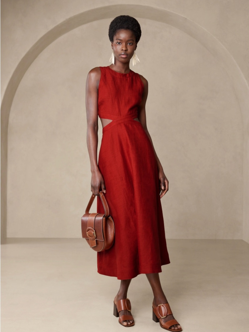 Banana Republic Sleeveless Midi Dress in Rust Red